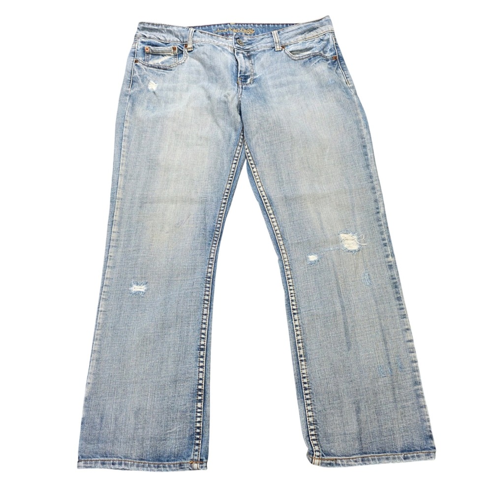 Vintage American Eagle Hipster Jeans Womens 14 Reg Blue Light Wash Distressed